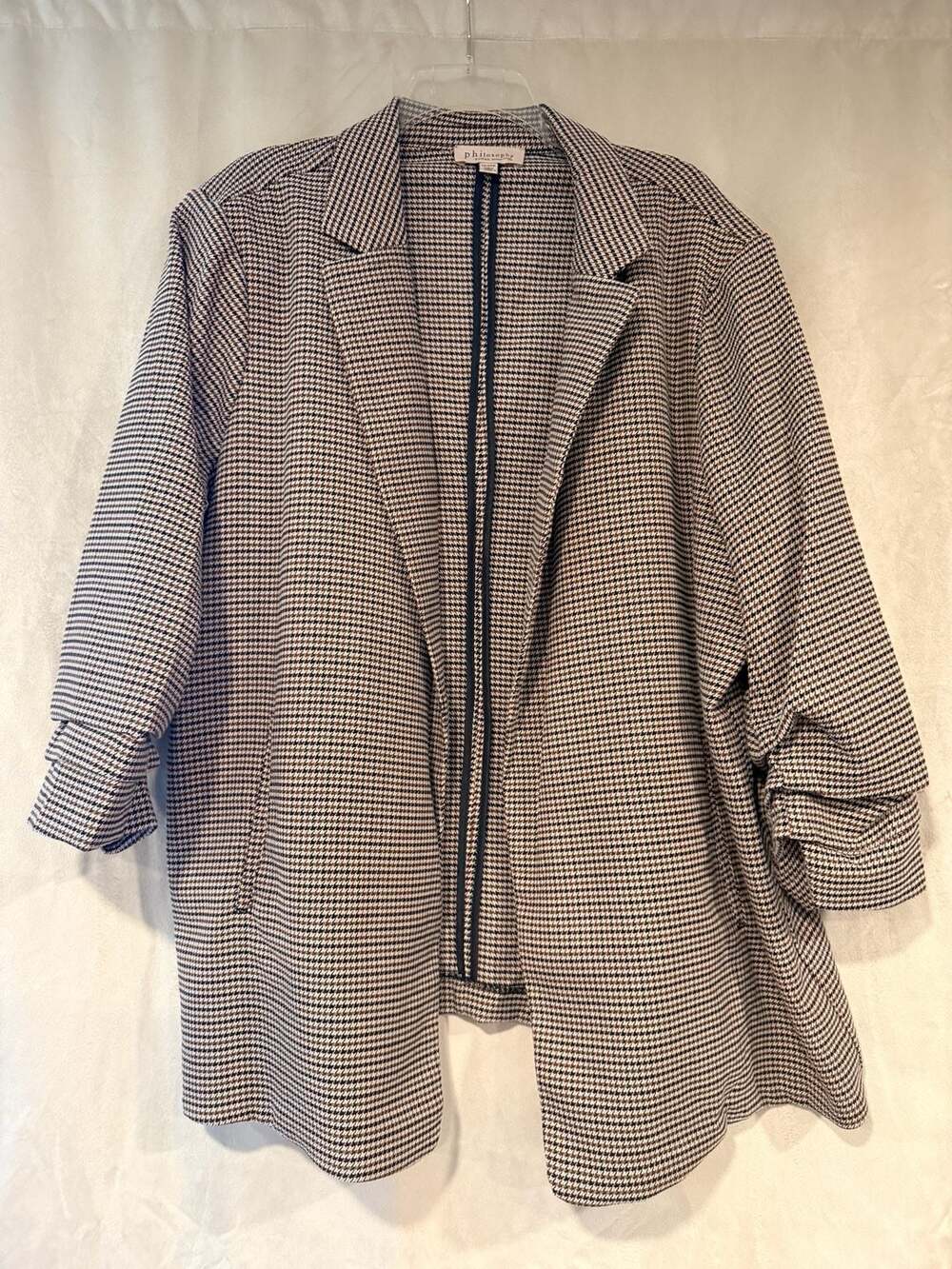Philosophy Republic Clothing Houndstooth Ruched Sleeve Blazer Size 3X